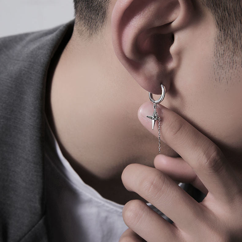 S925 Silver Advanced Sense Trend Individuality Men's Ruffian Handsome Small Crowd Design Sense Earrings - 0 - Bijou Her -  -  - 