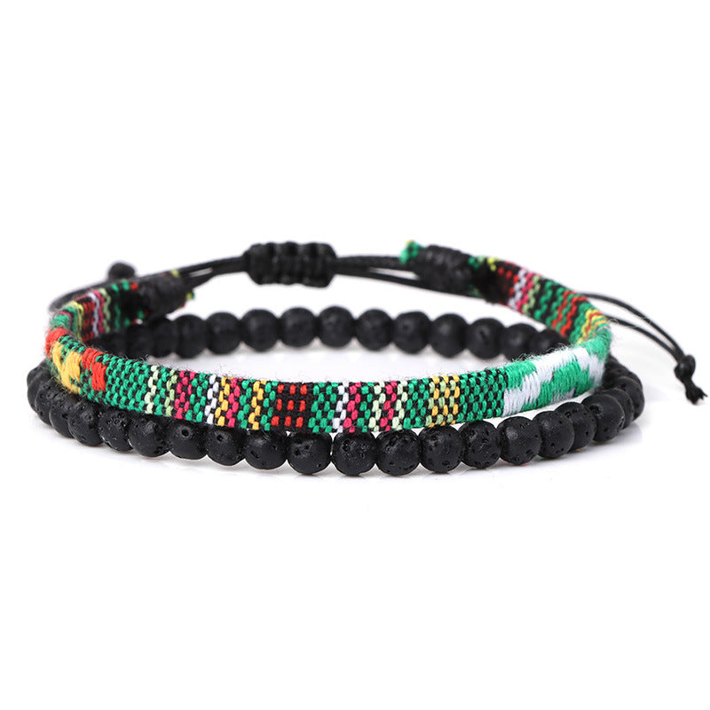 Men's Lava Volcanic Rock Bohemian Woven Bracelet Combination - 0 - Bijou Her - Color -  - 