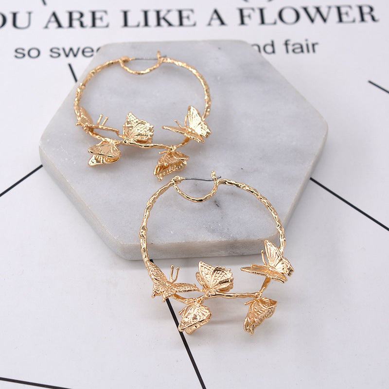 Women's Temperament Butterfly Large Circle Hoop Earrings - 0 - Bijou Her -  -  - 