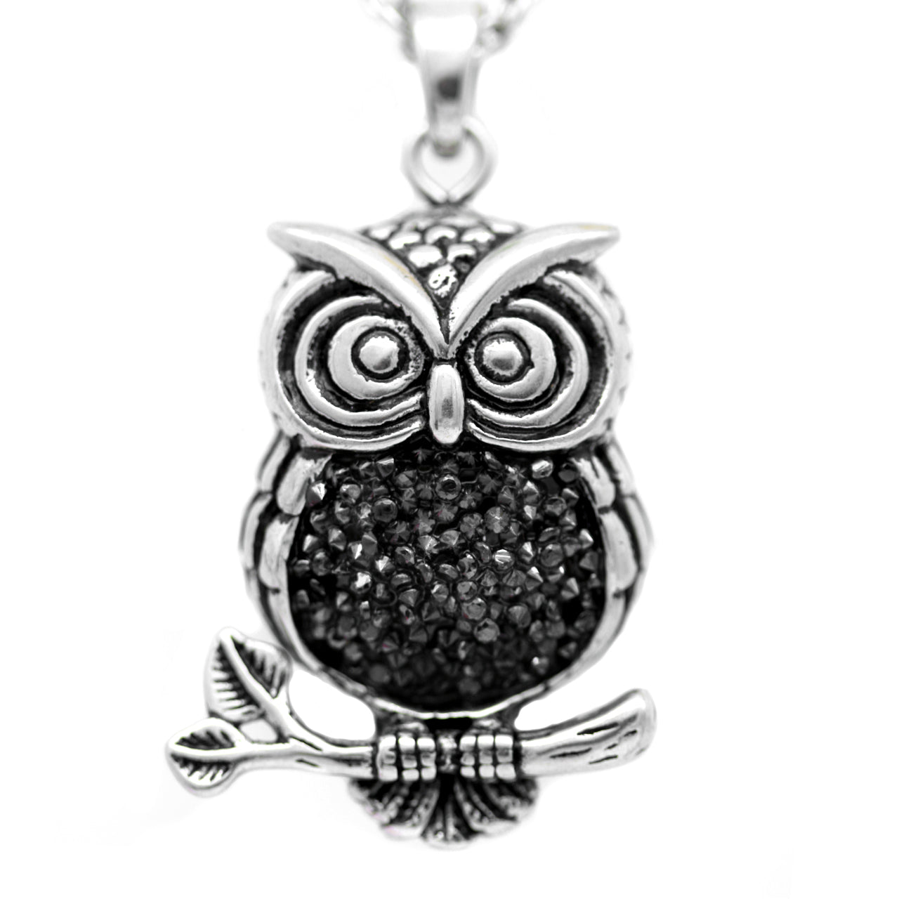 Mid-Nighter Owl Pendant Necklace with Black Cubic Zirconia - Stainless Steel Jewelry - Jewelry & Watches - Bijou Her -  -  - 