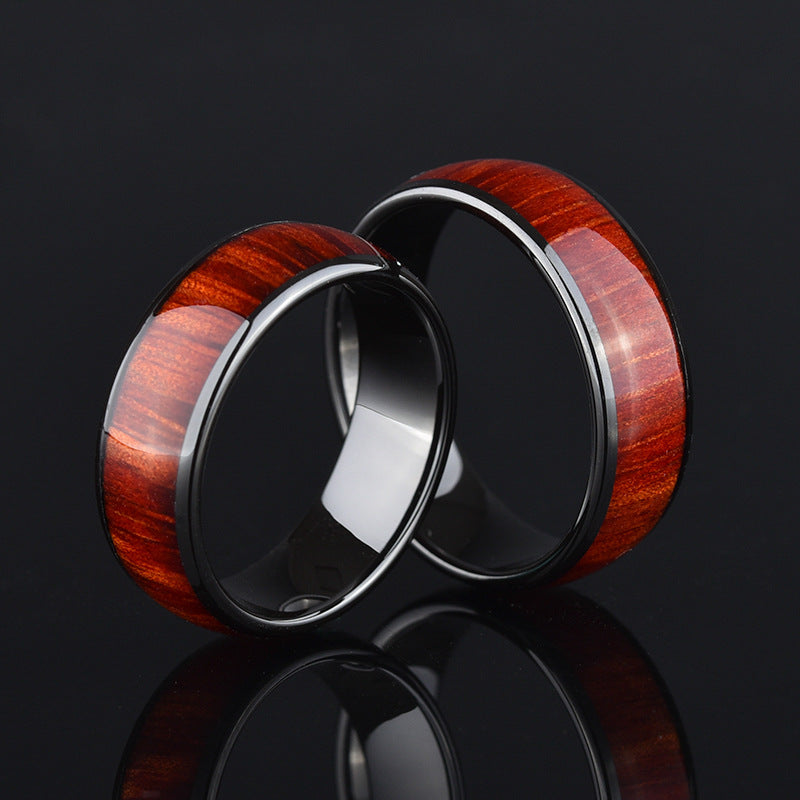 Stainless Steel Inlaid Wood Grain Ring - 0 - Bijou Her -  -  - 