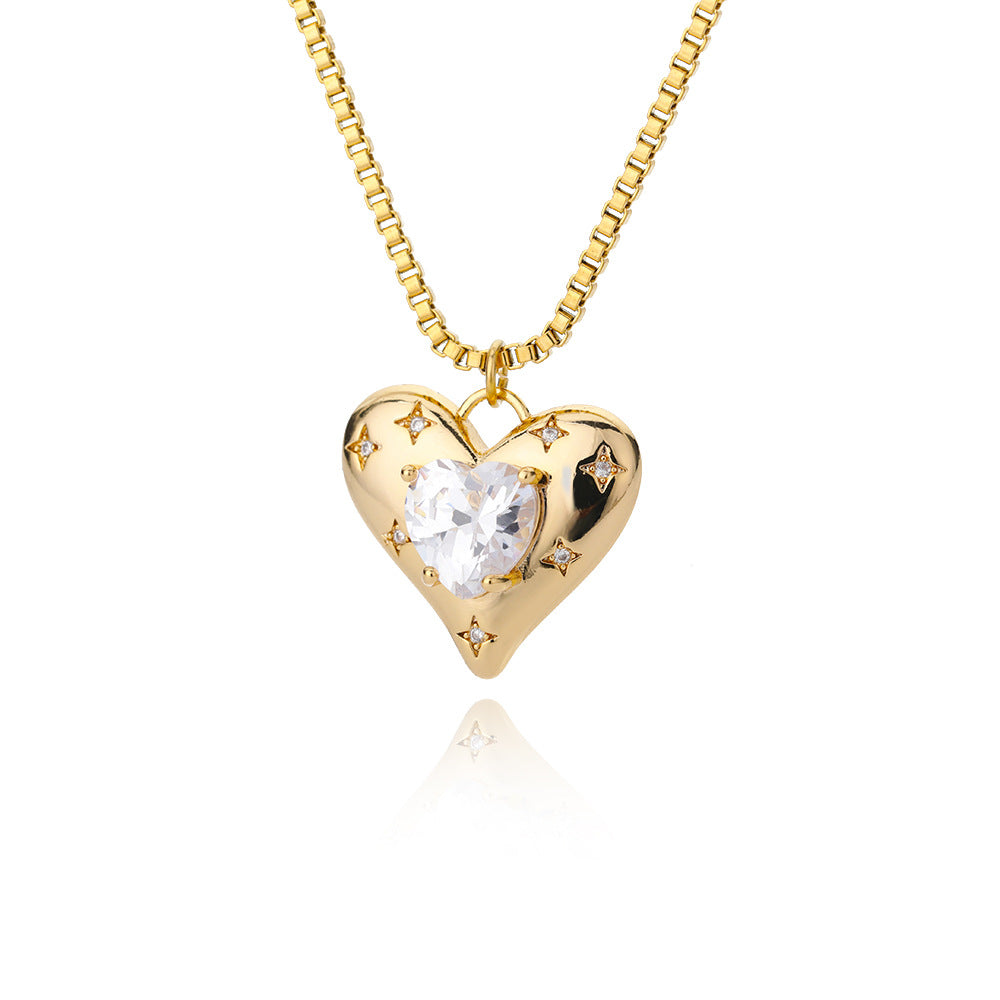 Ins Simple Love Necklace Small Design Sense Light Luxury Zircon OT Buckle Chain Heart Shape - 0 - Bijou Her -  -  - 