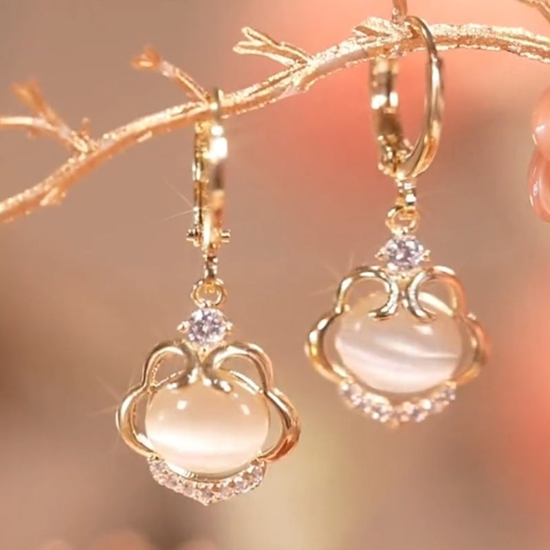 S925 Silver Needle Opal Ear Lock Earrings Girl - 0 - Bijou Her -  -  - 