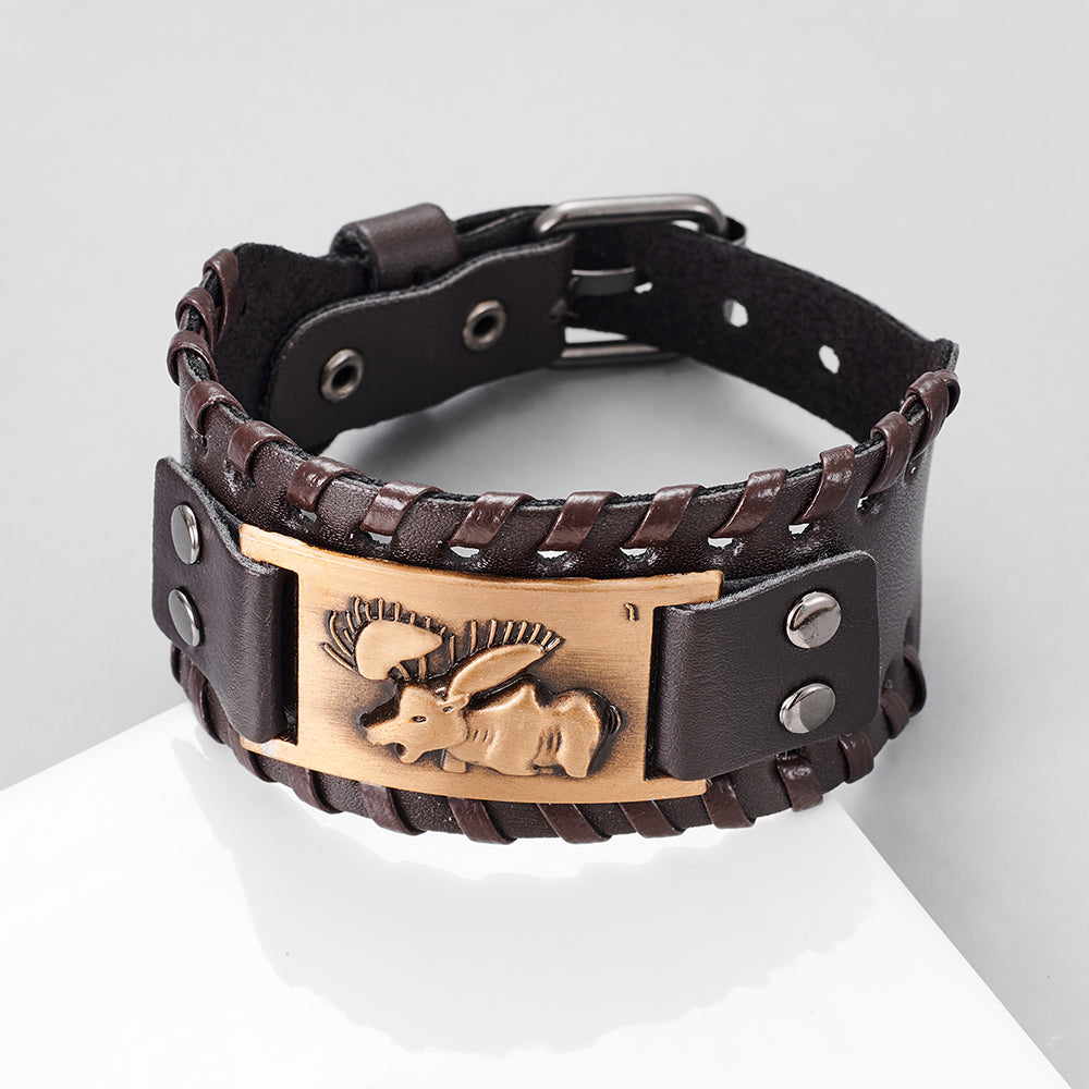 Toten Design Nordic Viking Odin Bracelet Genuine Leather Wolf Head Bracelet For Men Animal Bracelet - 4 - Bijou Her -  -  - 