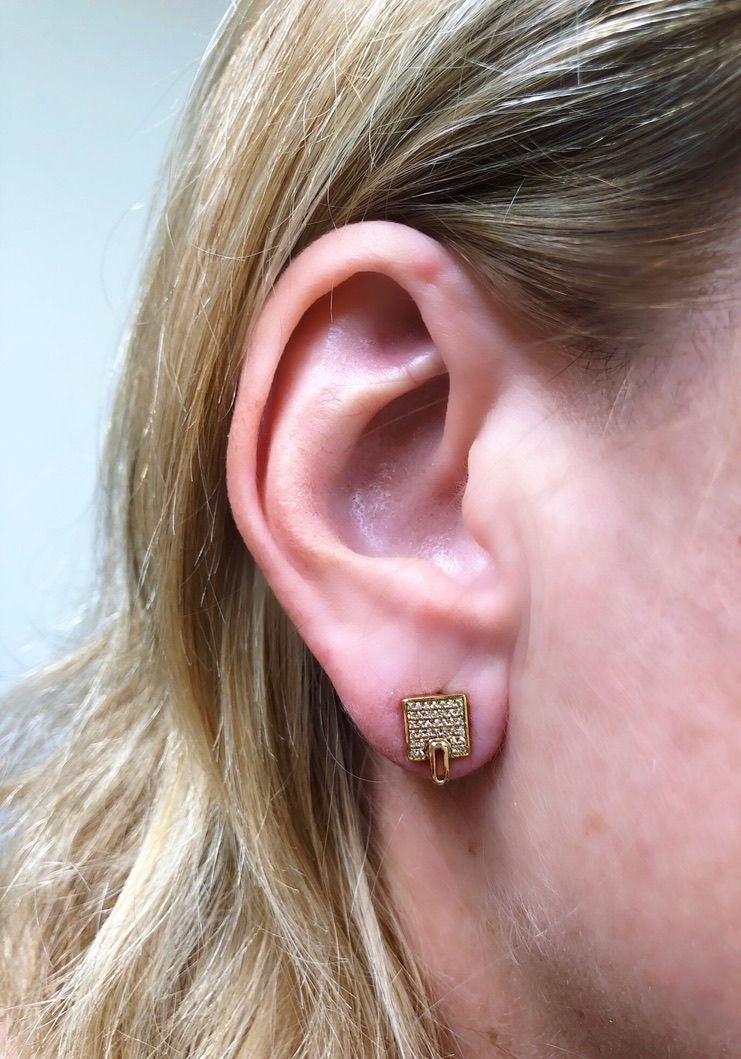 Sidewalk Square Diamond Stud Earrings in 14K Yellow Gold - Jewelry & Watches - Bijou Her -  -  - 