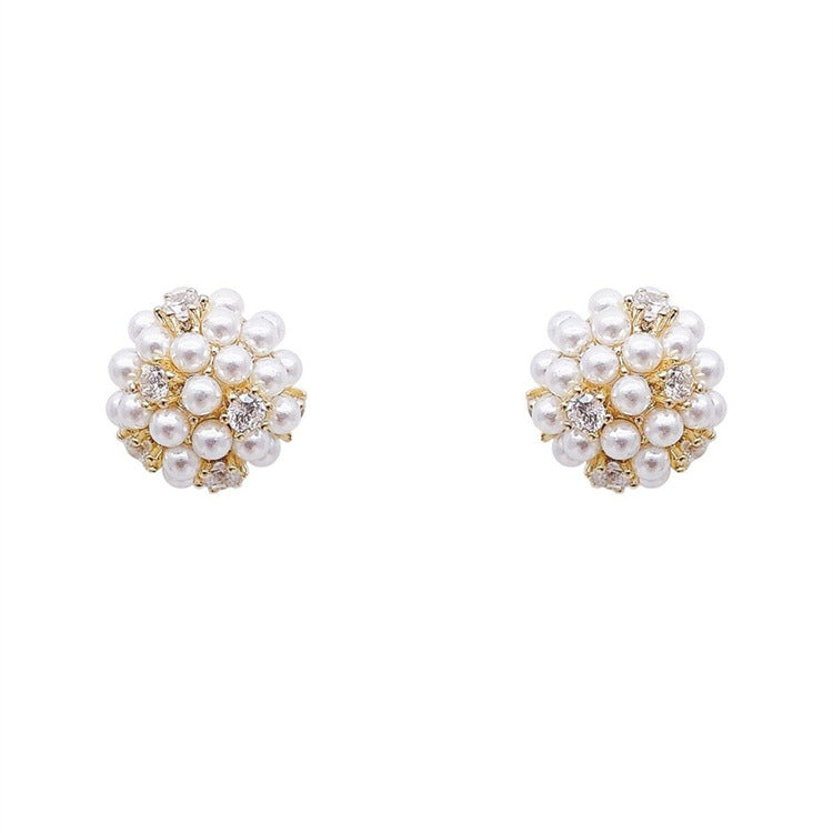 Refined Zircon Pearl Ball Earrings - 0 - Bijou Her - Color -  - 