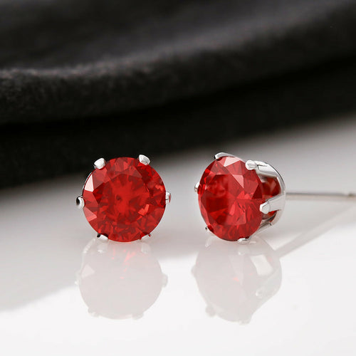 Stunning Red CZ Stud Earrings - 14K White Gold Dipped, 6mm Size - Jewelry & Watches - Bijou Her - Title -  - 