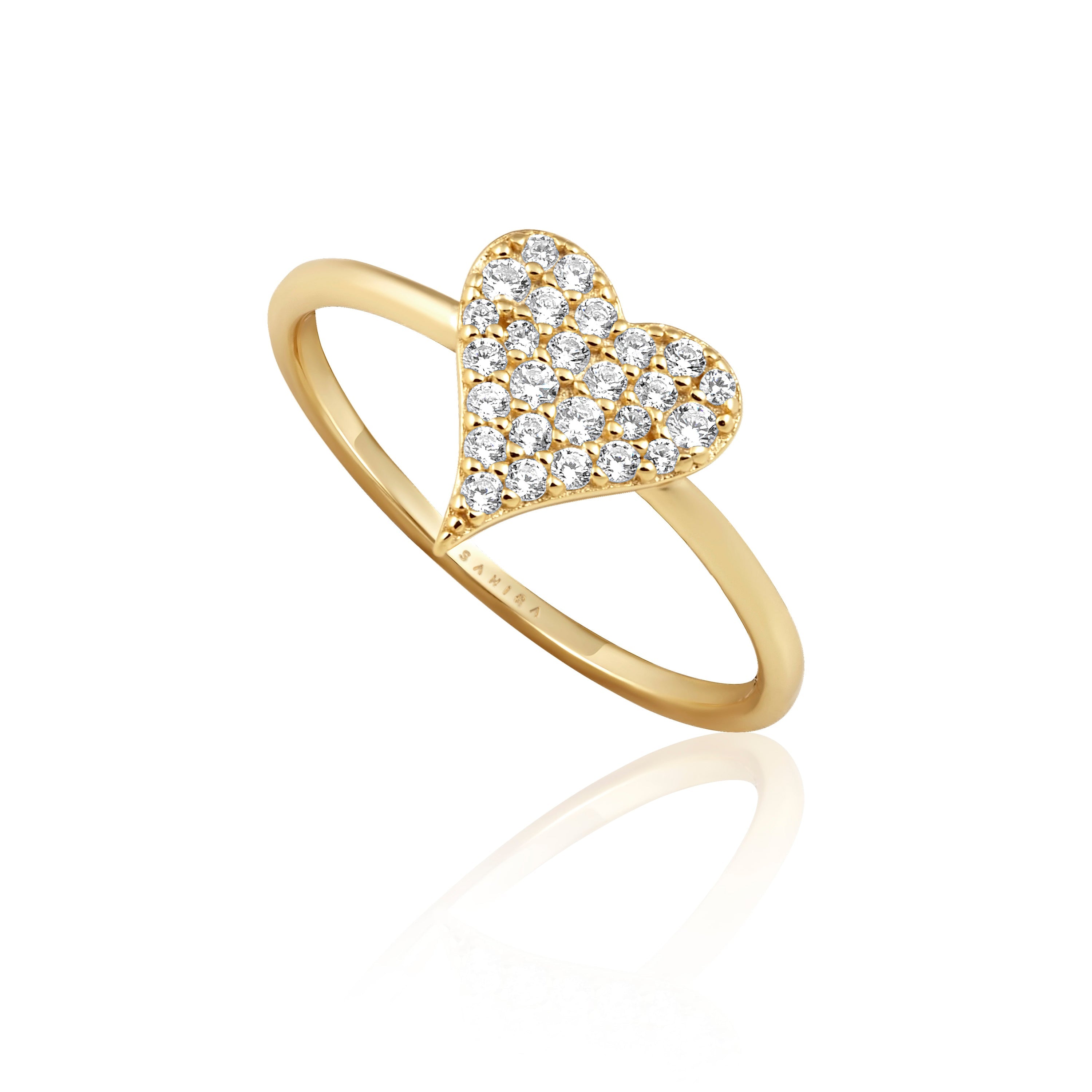 Stunning Audrey Heart Ring - 14k Gold Plated with CZ Stones and Thin Band - Jewelry & Watches - Bijou Her -  -  - 