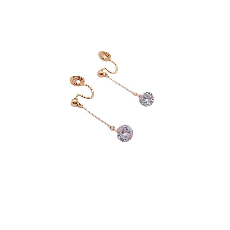Tassel Temperament Earrings Round Face Thin Handmade Zircon - 0 - Bijou Her -  -  - 