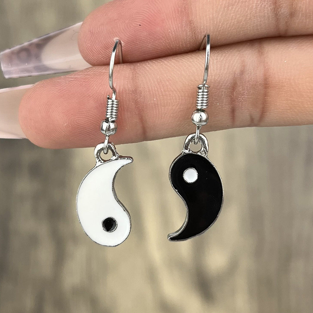 Personalized Oil Drop Black And White Tai Chi Gossip Earring Fashion - 0 - Bijou Her - Color -  - 