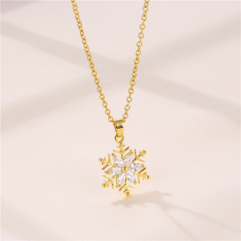 Snowflake Diamond Pendant Necklace Jewelry Stainless Steel - 0 - Bijou Her -  -  - 