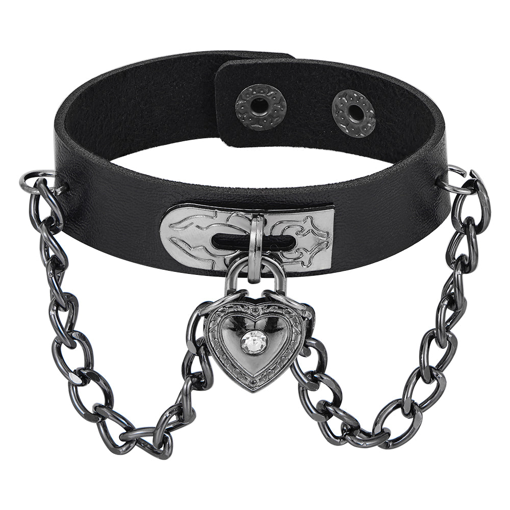 Gothic Heart-Shape Lock Link Leather Metal Snap Button Bracelet - 4 - Bijou Her - Bracelet -  - 