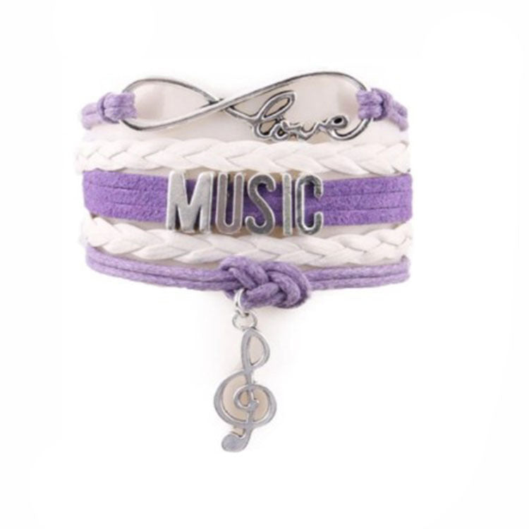 Music Note Pendant Letter Combination Woven Bracelet - 0 - Bijou Her - Color -  - 