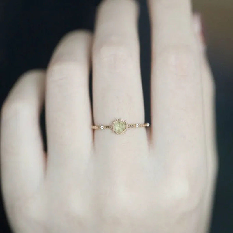 Peridot Rose Cut Face Small Copper Gold Plated Compact Ring Female - 0 - Bijou Her -  -  - 