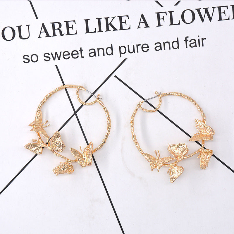 Women's Temperament Butterfly Large Circle Hoop Earrings - 0 - Bijou Her -  -  - 