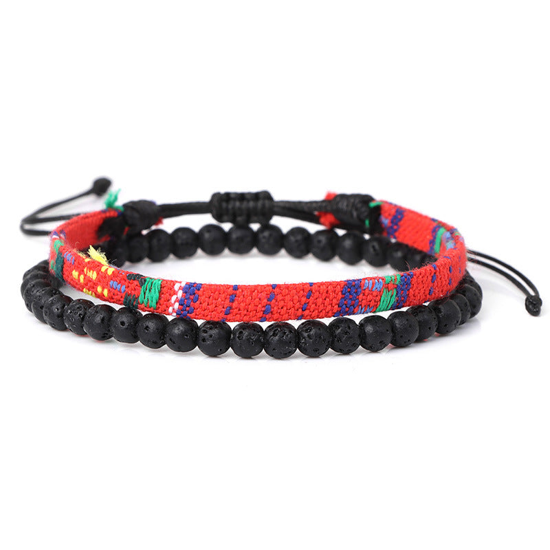 Men's Lava Volcanic Rock Bohemian Woven Bracelet Combination - 0 - Bijou Her - Color -  - 