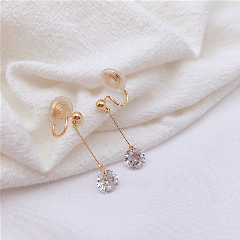 Tassel Temperament Earrings Round Face Thin Handmade Zircon - 0 - Bijou Her -  -  - 