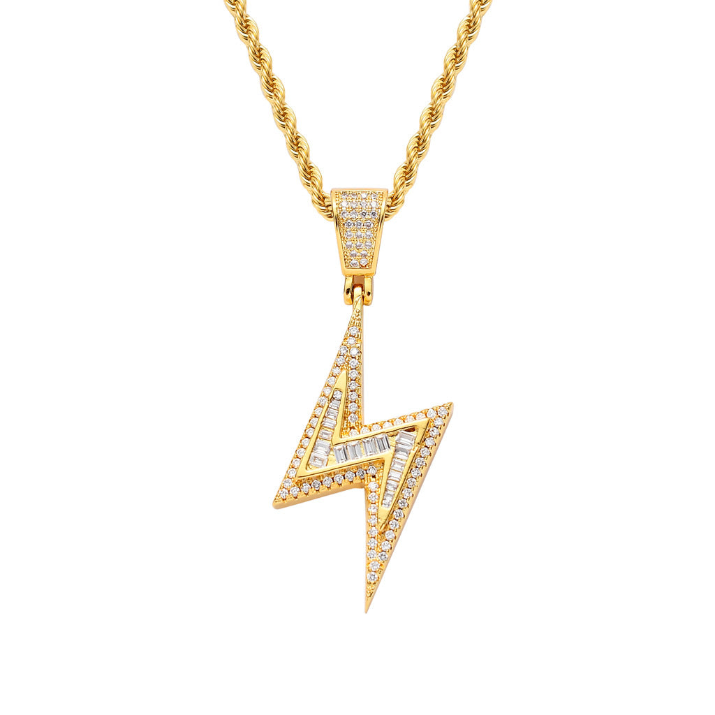 Hip Hop Lightning Pendant Necklace Mixed Setting - 0 - Bijou Her - Color -  - 