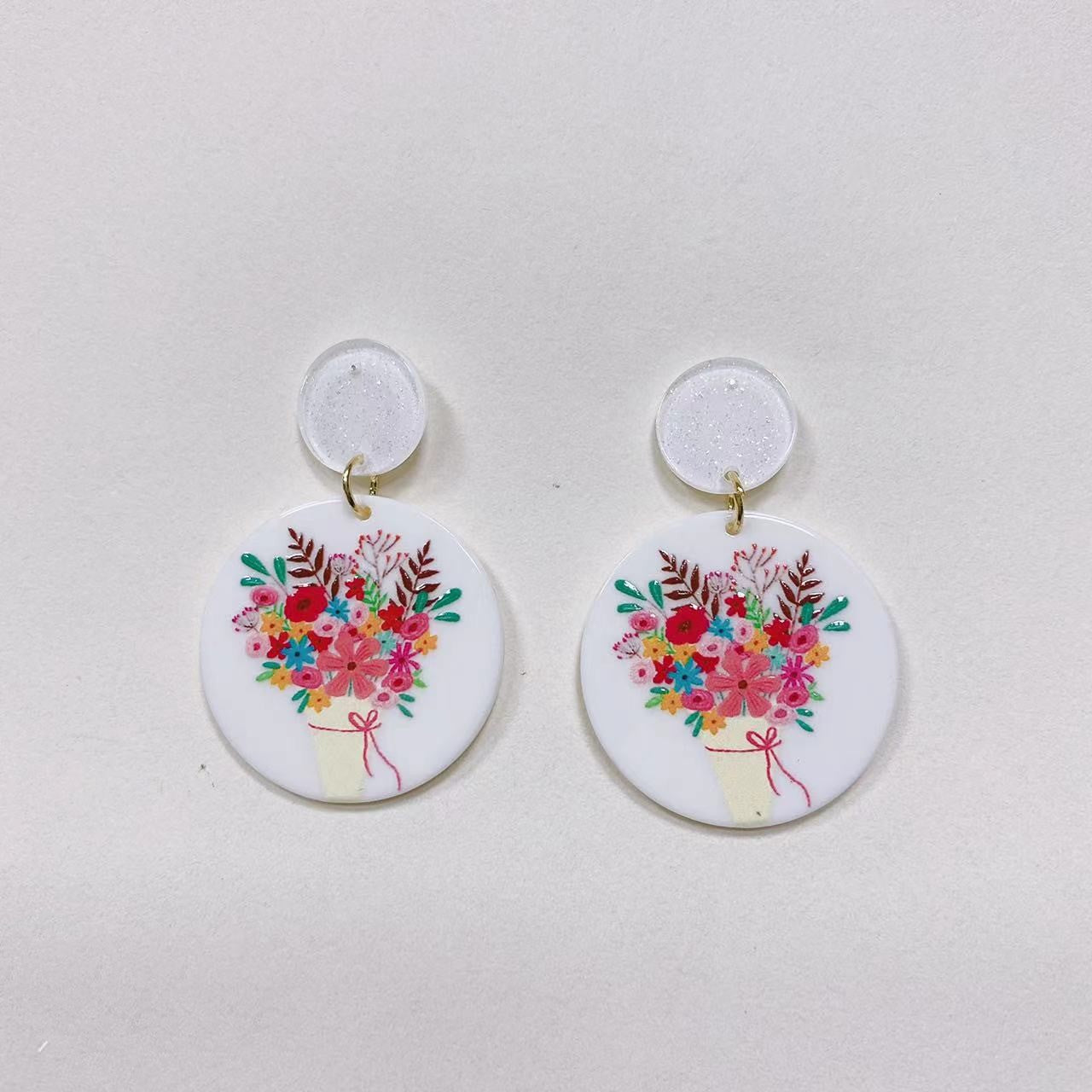 Oil Painting Style Colorful Flower Earrings - 0 - Bijou Her - Color -  - 