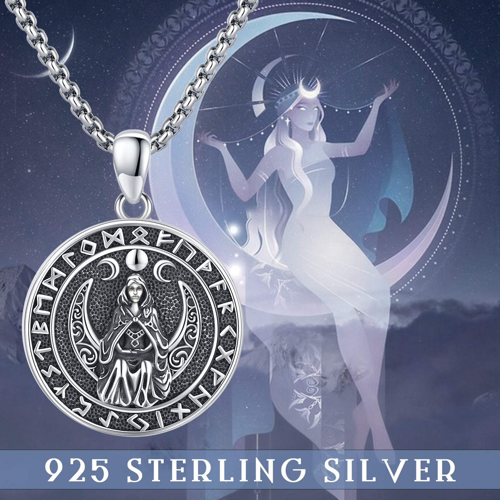 Triple Moon Goddess Pendant Necklace in 925 Sterling Silver - 5 - Bijou Her -  -  - 