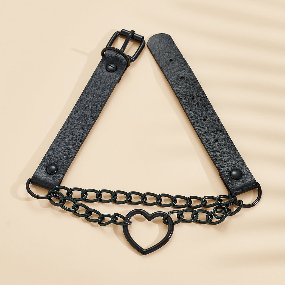 Gothic Heart PU Leather Chocker Pendant Necklace Buckle Jewelry - 4 - Bijou Her -  -  - 