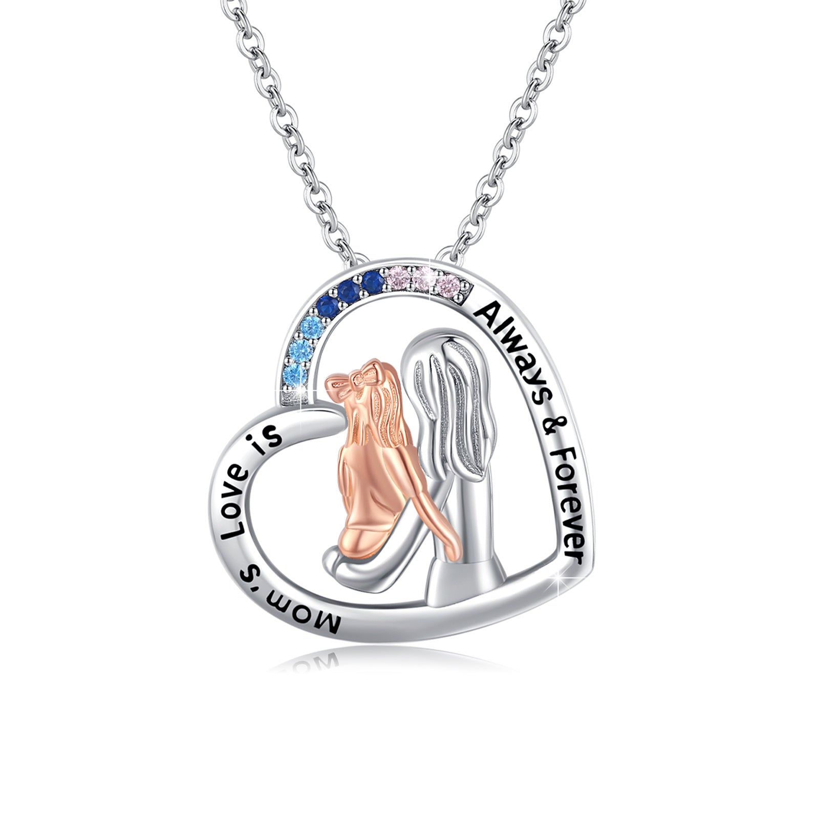 Rose Gold Mother Daughter Pendant Necklace in 925 Sterling Silver - 5 - Bijou Her - style -  - 