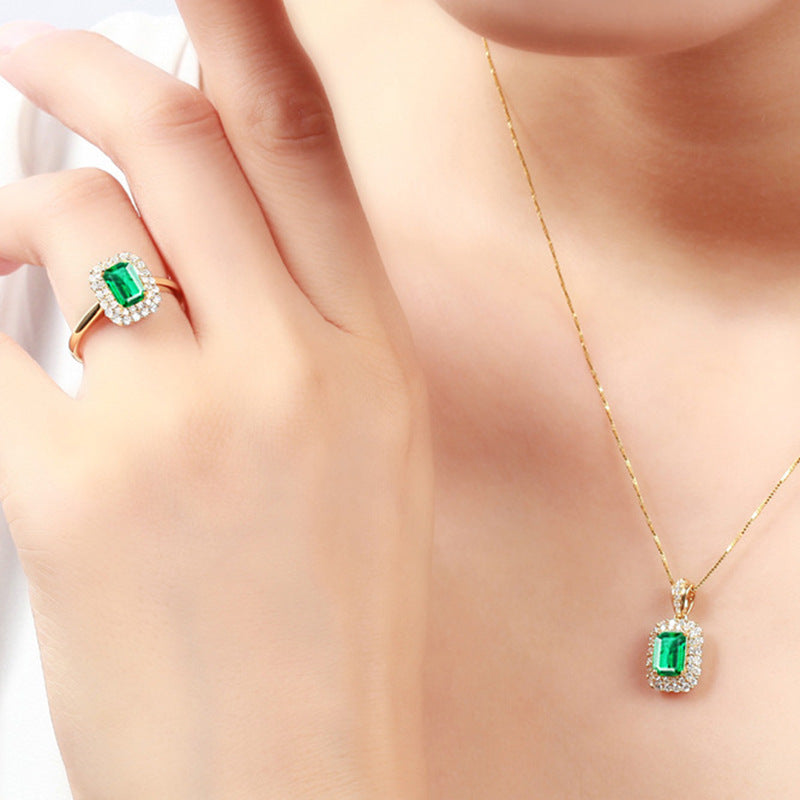 Plated 18k Yellow Gold Color Fashion Emerald Gemstone Simulation - 0 - Bijou Her -  -  - 