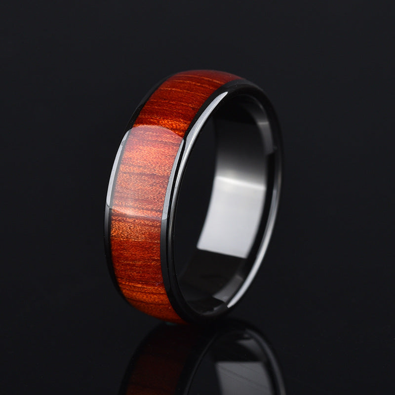 Stainless Steel Inlaid Wood Grain Ring - 0 - Bijou Her -  -  - 