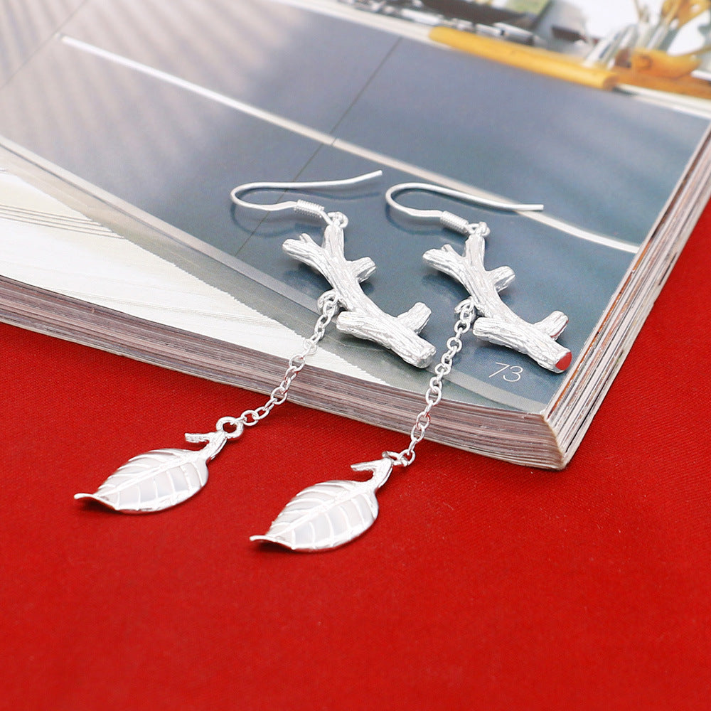 Simple Plated S925 Silver Leaf Branch Studs - 0 - Bijou Her -  -  - 