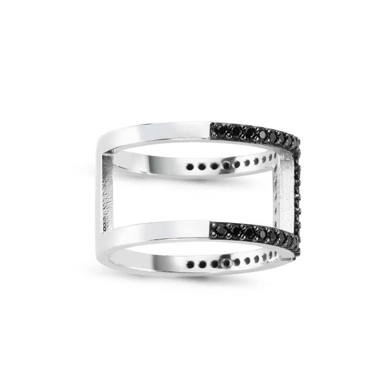 Handmade Black CZ Double Band Silver Stackable Ring - 925 Sterling Silver - Jewelry & Watches - Bijou Her -  -  - 