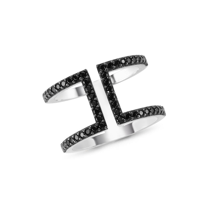 Handmade Black CZ Double Band Silver Stackable Ring - 925 Sterling Silver - Jewelry & Watches - Bijou Her -  -  - 