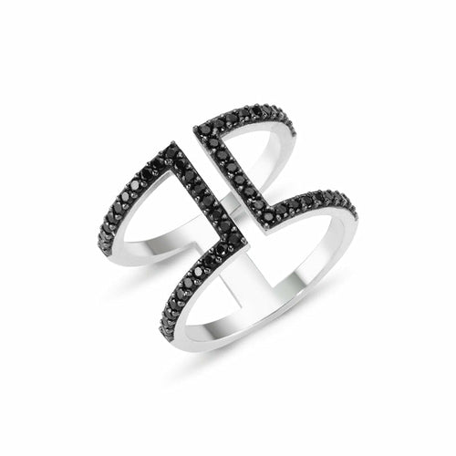 Handmade Black CZ Double Band Silver Stackable Ring - 925 Sterling Silver - Jewelry & Watches - Bijou Her - Size - Color - 