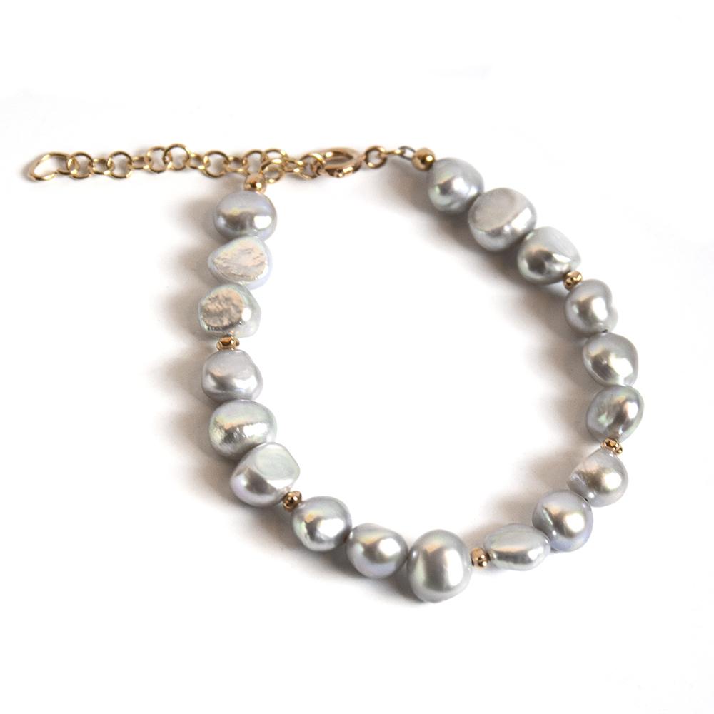 Gray Freshwater Pearl and Gold Bead Chain Bracelet - Handcrafted in the USA - Jewelry & Watches - Bijou Her -  -  - 