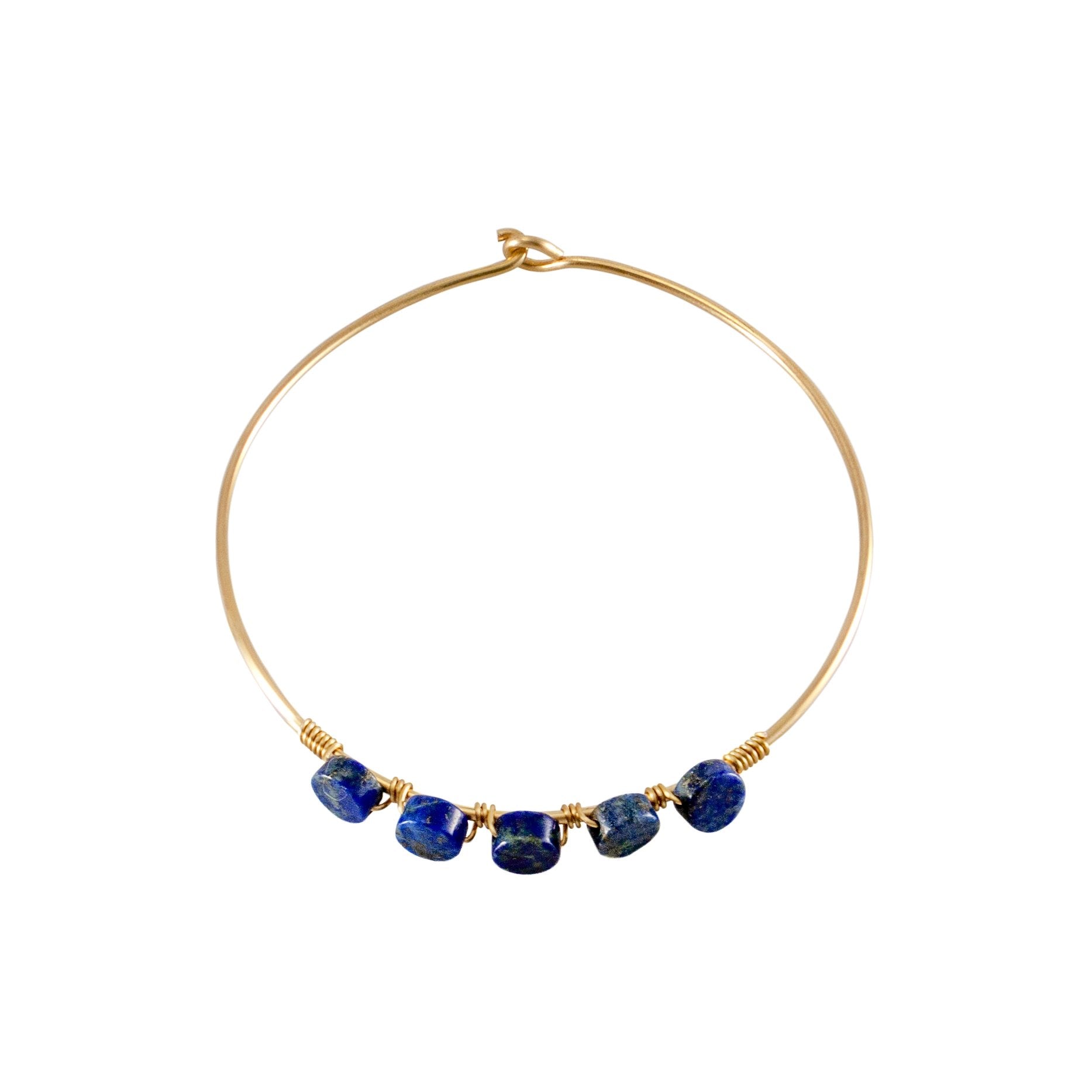 Lapis Lazuli Coin Beaded Gold Bangle - Stunning Blue Tones & Brass Metals - Jewelry & Watches - Bijou Her -  -  - 