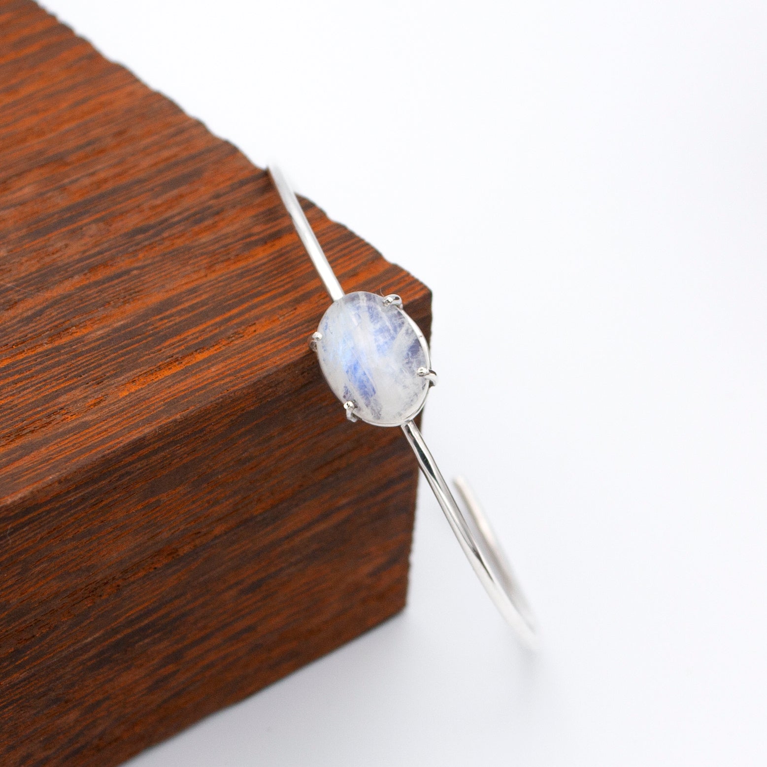 Rainbow Moonstone Open Cuff Bracelet - Sterling Silver - Jewelry & Watches - Bijou Her -  -  - 