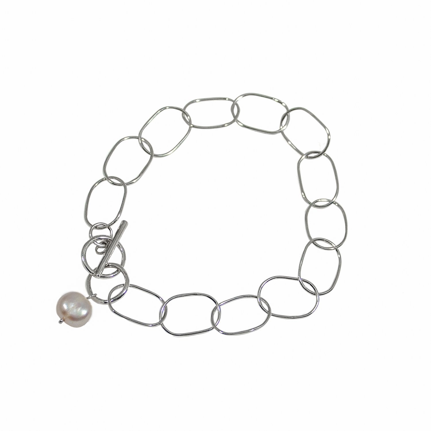 Slim Toggle Chain Bracelet with Freshwater Pearl Charm in Sterling Silver - Jewelry & Watches - Bijou Her -  -  - 