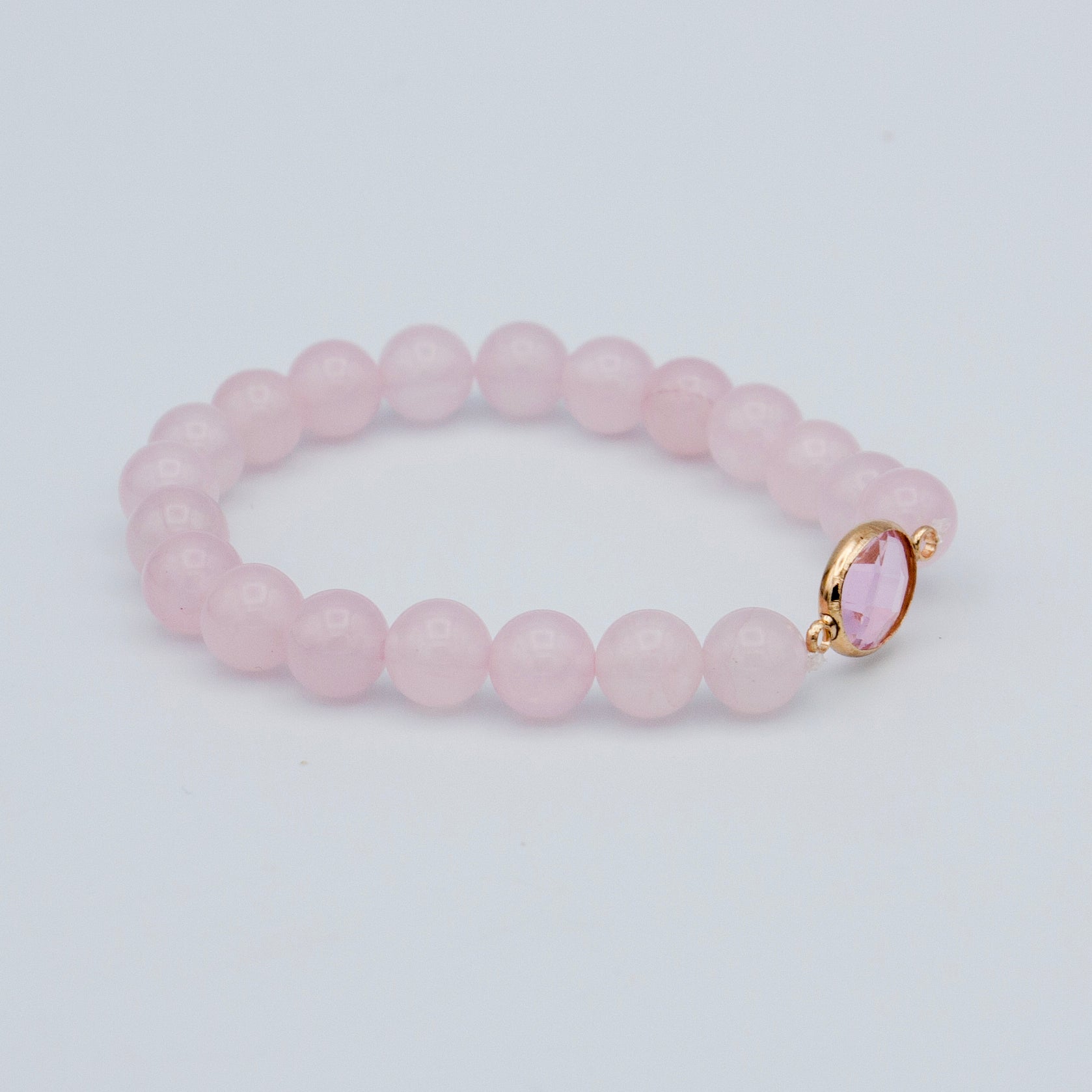 Rose Quartz Stretch Beaded Bracelet - Pink Gemstone and Gold Plated Brass - Jewelry & Watches - Bijou Her -  -  - 