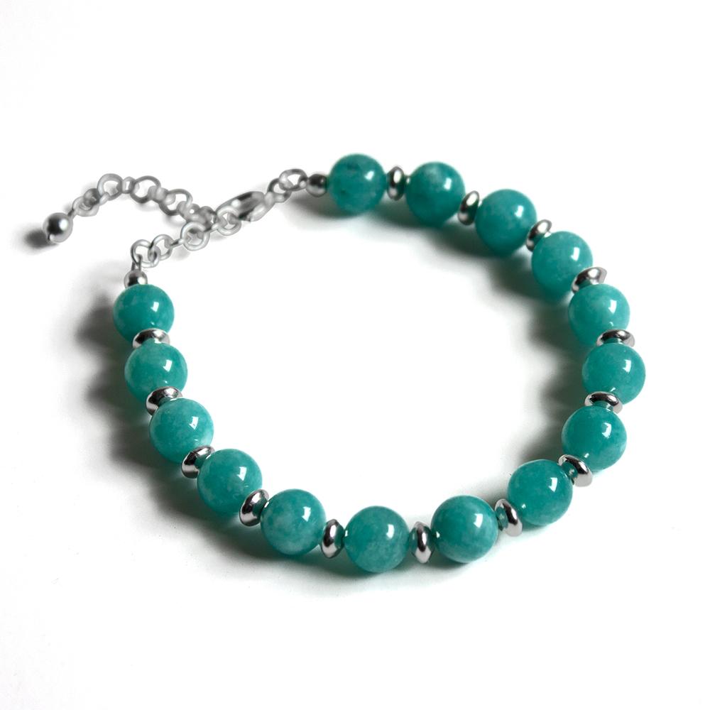 Turquoise Jade & Silver Bead Chain Bracelet - Jewelry & Watches - Bijou Her -  -  - 