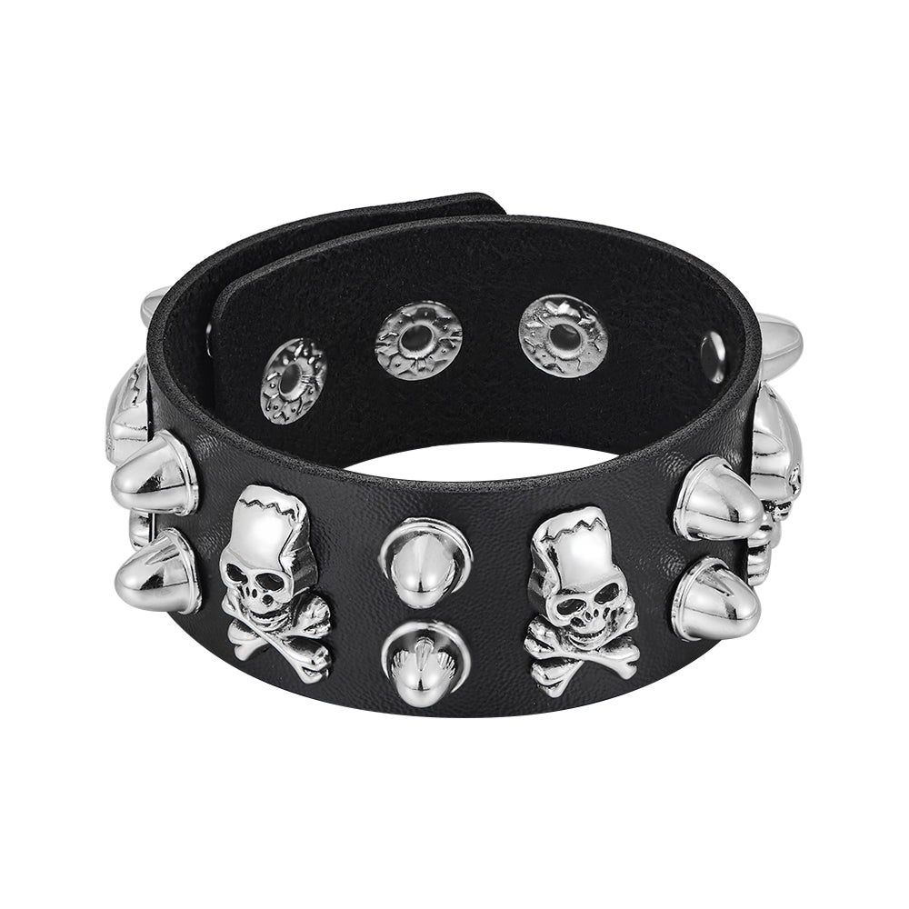 Round Rivet Gothic Bracelet Hip Hop Dark Skull Head Leather Bracelet - 4 - Bijou Her - Bracelet -  - 