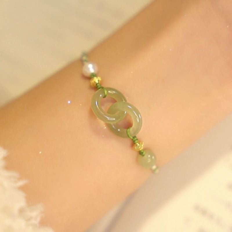 Link Jade Peace Buckle Bracelet Braided Pearl - 0 - Bijou Her - Color -  - 