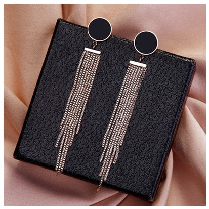 Titanium Steel Stud Earrings Women's Long Tassel Show Temperament - 0 - Bijou Her -  -  - 