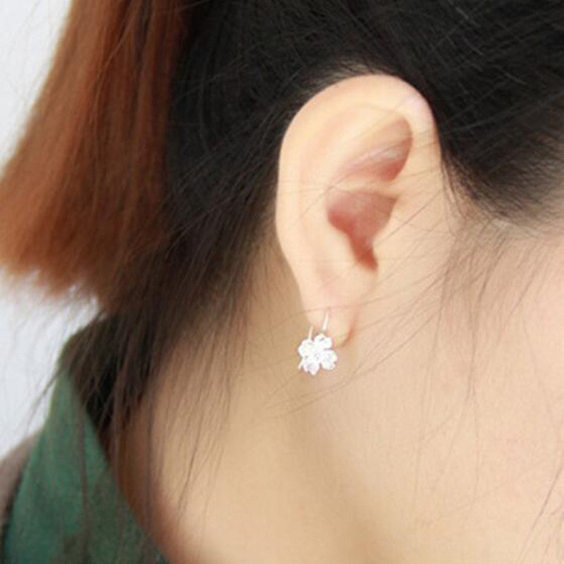 S925 Sterling Silver Earrings Classic Four-petal Lucky Flower Ear Hook - 0 - Bijou Her -  -  - 