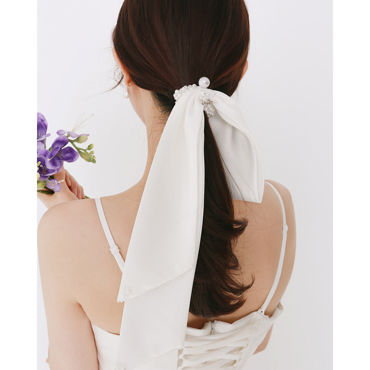 Handmade Simple White Satin Pearl Bow Hair Loop - 0 - Bijou Her -  -  - 