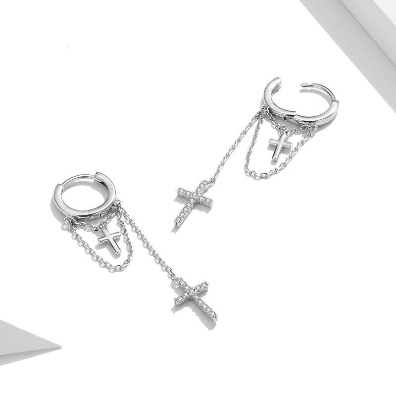 Long Tassel Glittering Cross Earrings - 0 - Bijou Her -  -  - 