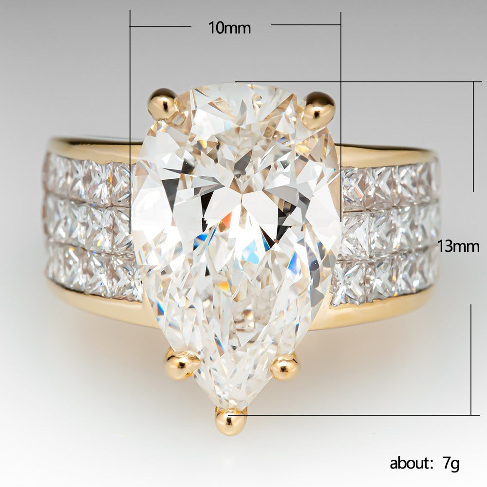 Water Drop Pear Shaped Zircon Ring Female Micro Inlaid Square Diamond Ring Female - 0 - Bijou Her -  -  - 