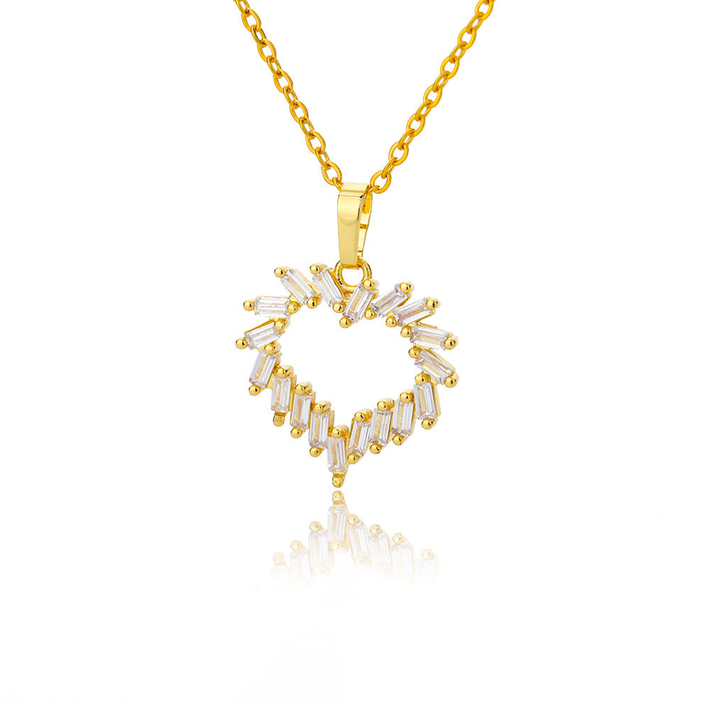 Ins Simple Love Necklace Small Design Sense Light Luxury Zircon OT Buckle Chain Heart Shape - 0 - Bijou Her -  -  - 