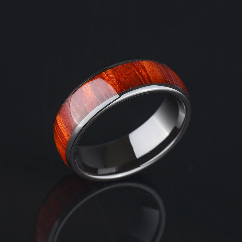 Stainless Steel Inlaid Wood Grain Ring - 0 - Bijou Her -  -  - 