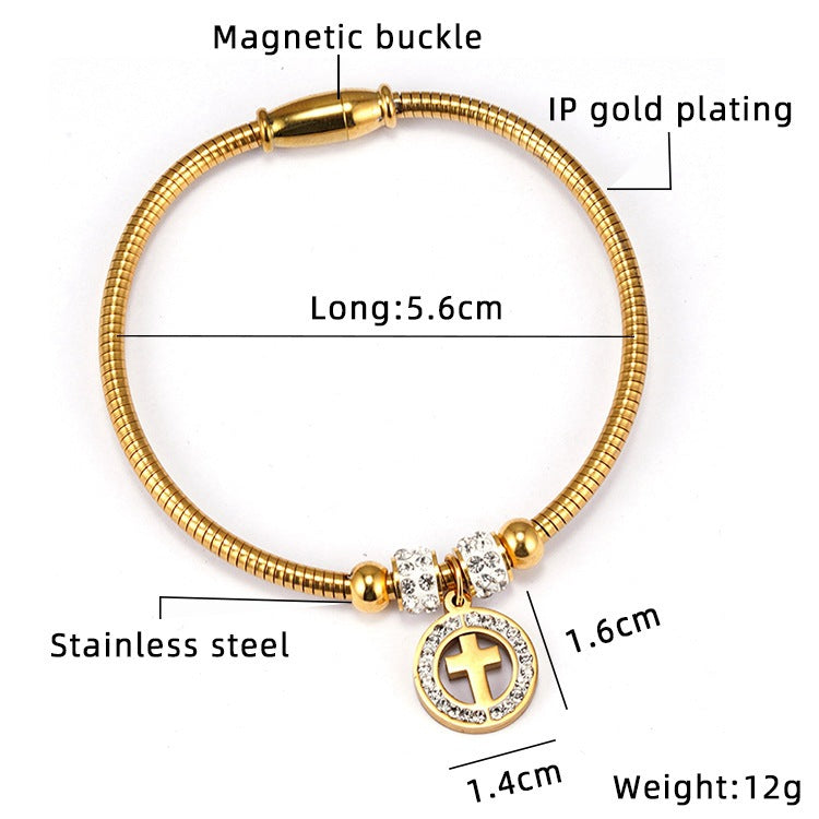 Women's Fashion Cross Stainless Steel Bracelet With Diamonds - 0 - Bijou Her -  -  - 