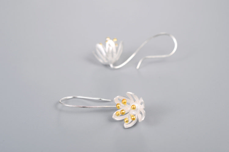 S925 Sterling Silver Thailand Craft Flower Temperament Earrings - 0 - Bijou Her -  -  - 