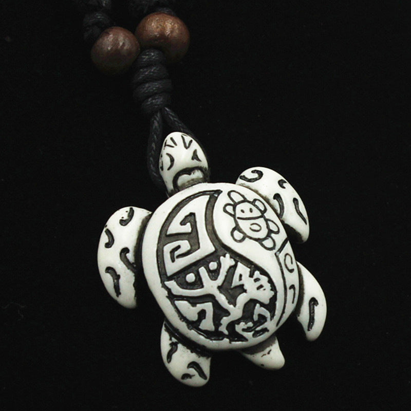 Turtle Necklace Yak Bone Carved Pendant - 0 - Bijou Her - Color -  - 